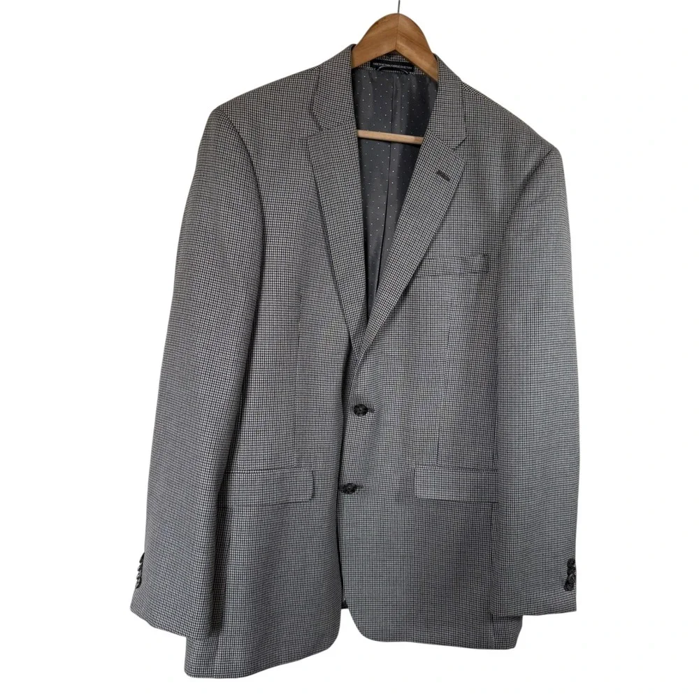 Tommy Hilfiger Blazer Mens 40L Grey Excellent Micro Houndstooth Suit Jacket